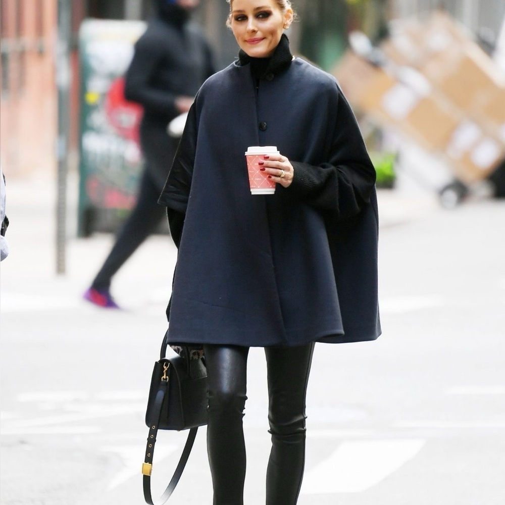 Sandro Paris Cape Coat with leather front insert and silver toggle buttons